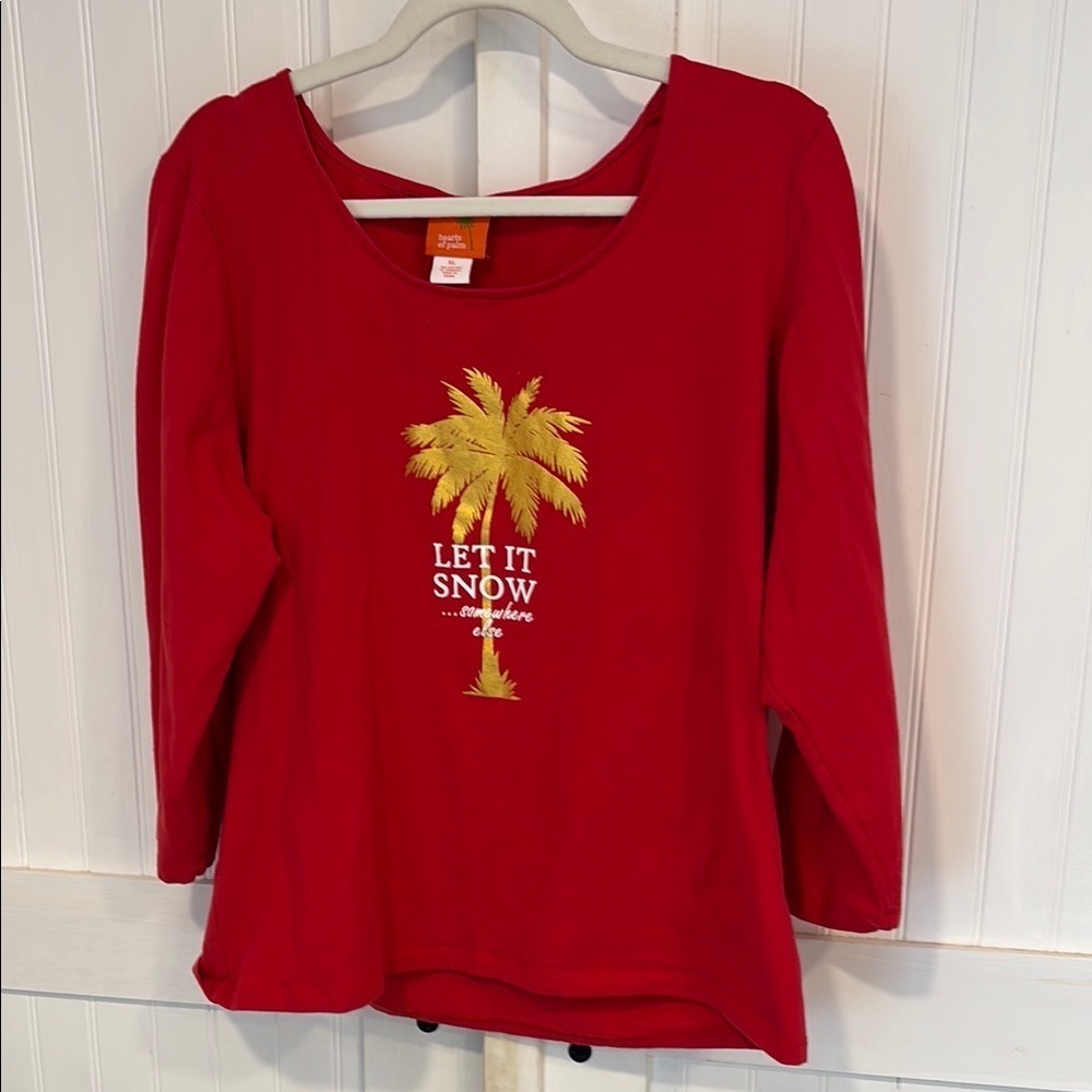 Hearts of palm 3/4 sleeve, red “let it snow” top size XL